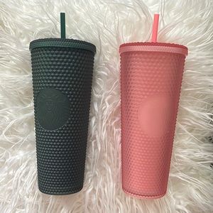 💗NEW SET💚Starbucks 2022 Valentine Pink Lemonade & Core Green Venti Studded Cup